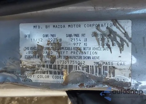 2013 Mazda Mazda3 I Sport из США, поврежденный, VIN JM1BL1U73D1751042